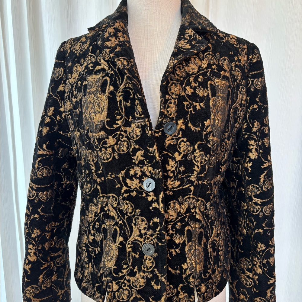 Christopher & Banks Black and Gold Floral Blazer